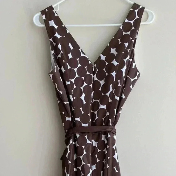 Nine West Brown and White Polka Dot Fit & Flare Dress, Belted Dress, Size 12 - Picture 13 of 16